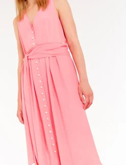 Hot Ines de la Fressange Paris Ambre long dress in pink viscose