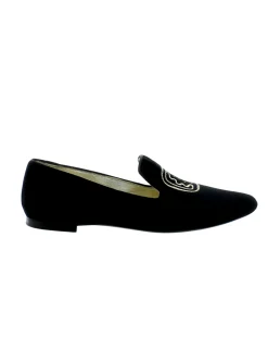 Discount Ines de la Fressange Paris Black velvet embroidered slipper