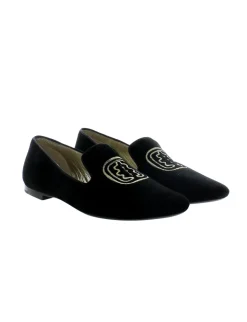Discount Ines de la Fressange Paris Black velvet embroidered slipper
