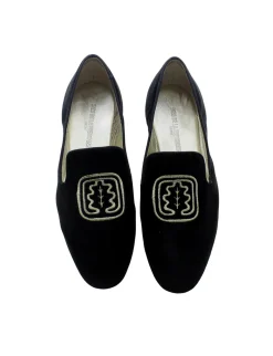 Discount Ines de la Fressange Paris Black velvet embroidered slipper
