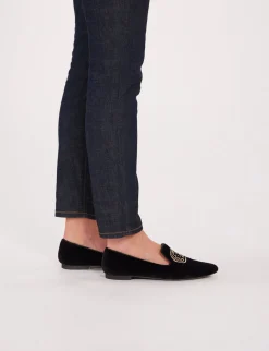 Discount Ines de la Fressange Paris Black velvet embroidered slipper