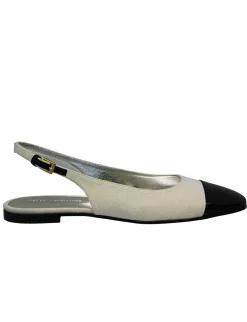 Flash Sale Ines de la Fressange Paris Celia cream and black slingback ballerina