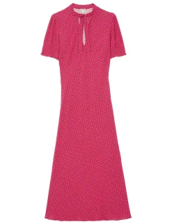 Clearance Ines de la Fressange Paris Cerise long pink print dress