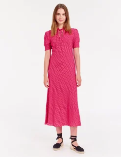 Clearance Ines de la Fressange Paris Cerise long pink print dress