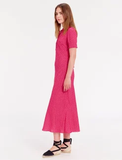 Clearance Ines de la Fressange Paris Cerise long pink print dress