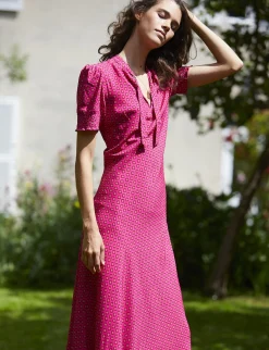Clearance Ines de la Fressange Paris Cerise long pink print dress