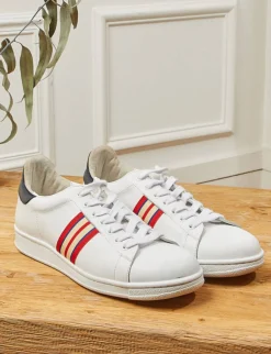 Shop Ines de la Fressange Paris Charly tricolour braid trainers