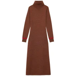 Best Ines de la Fressange Paris Divine brown turtleneck dress with fuchsia trim