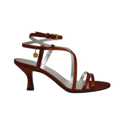 Discount Ines de la Fressange Paris Heeled sandals, tobacco satin straps