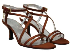 Discount Ines de la Fressange Paris Heeled sandals, tobacco satin straps