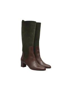 Cheap Ines de la Fressange Paris High heeled boots, green and chocolate leather
