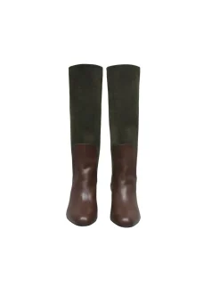 Cheap Ines de la Fressange Paris High heeled boots, green and chocolate leather