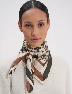 Cheap Ines de la Fressange Paris Lewis silk scarf, floral design in a variation of browns