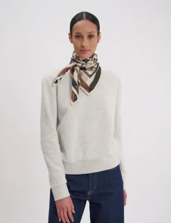 Cheap Ines de la Fressange Paris Lewis silk scarf, floral design in a variation of browns