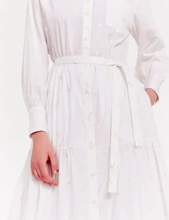 Sale Ines de la Fressange Paris Léna long dress with white ruffles and embroidered fabric