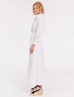 Sale Ines de la Fressange Paris Léna long dress with white ruffles and embroidered fabric