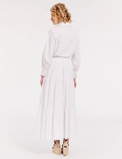 Sale Ines de la Fressange Paris Léna long dress with white ruffles and embroidered fabric