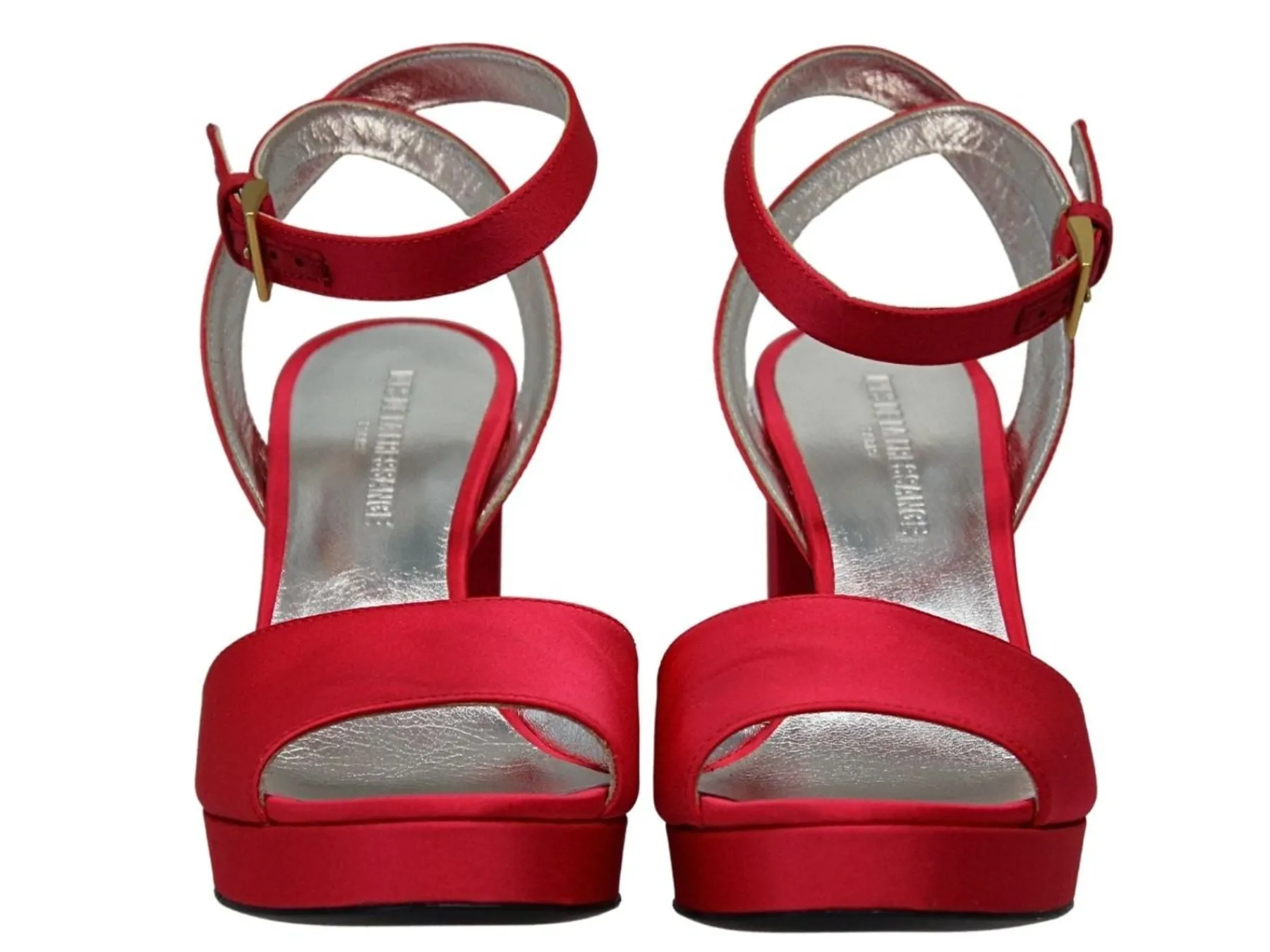 Fashion Ines de la Fressange Paris Platform sandals in red silk