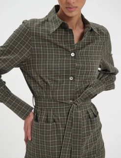 Sale Ines de la Fressange Paris Rosabella khaki cotton check dress