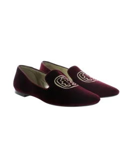 Cheap Ines de la Fressange Paris Velvet embroidered burgundy slipper